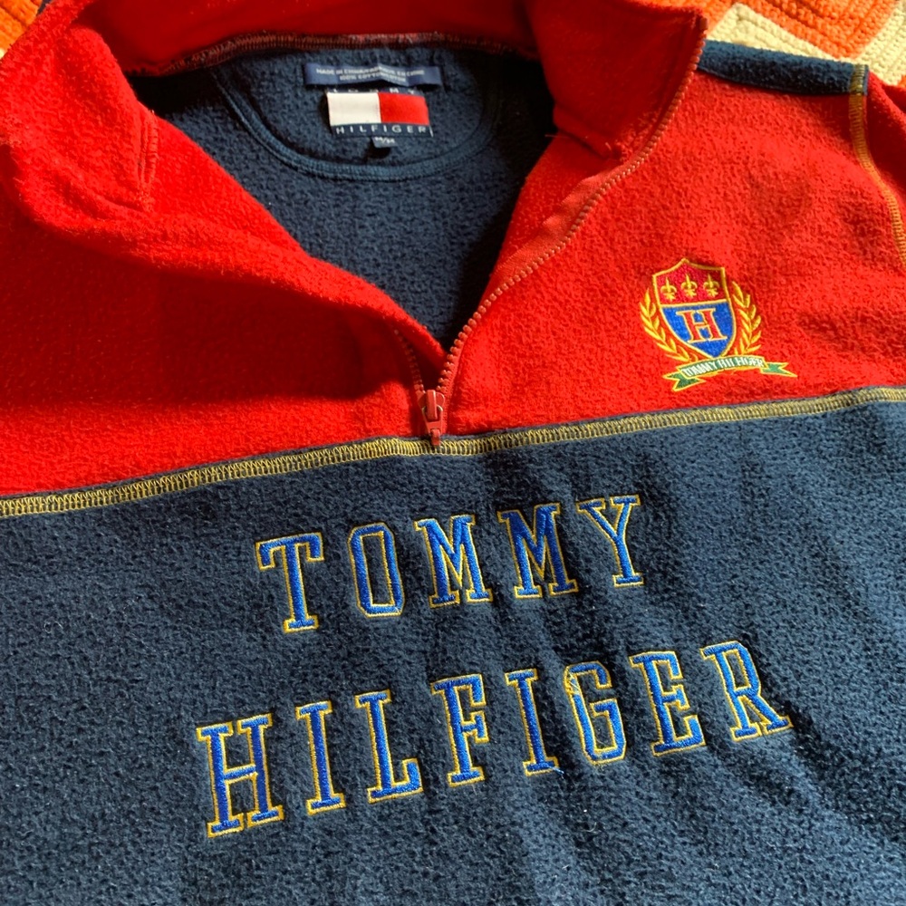 Tommy Hilfiger Red and Navy Fleece Pullover - Picture 5 of 5